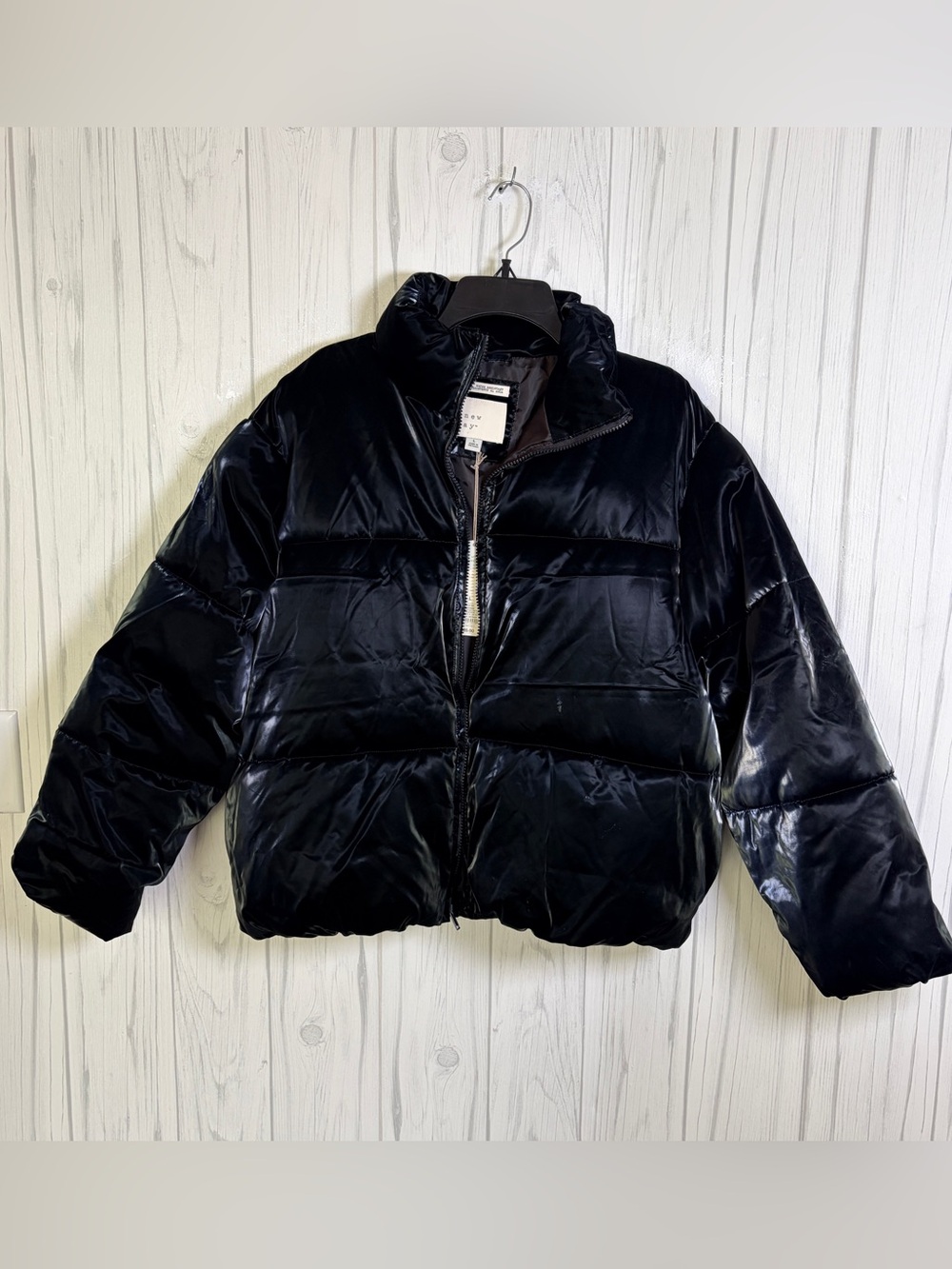 A NEW DAY NWT‎ Glossy Black Puffer Jacket, Large